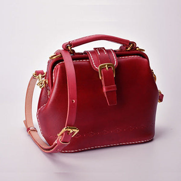 Handmade Womens Red Leather Small doctor Purse Red shoulder doctor bags for women