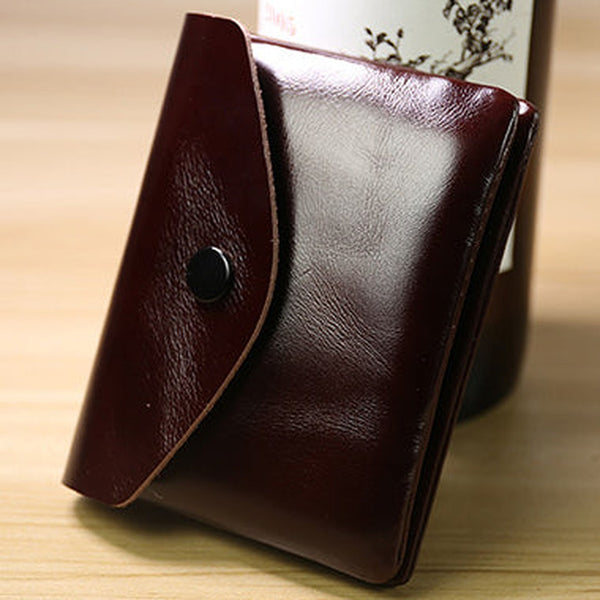 Cute Women Vintage Coffee Leather Mini Billfold Wallet Handmade Coin Wallets Slim Change Wallets For Women