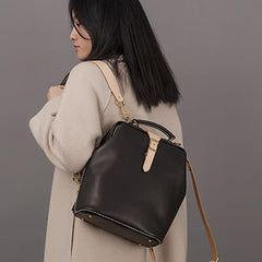 Handmade Womens Black Leather Doctor Backpack Purse Shoulder Doctor Handbag for Women