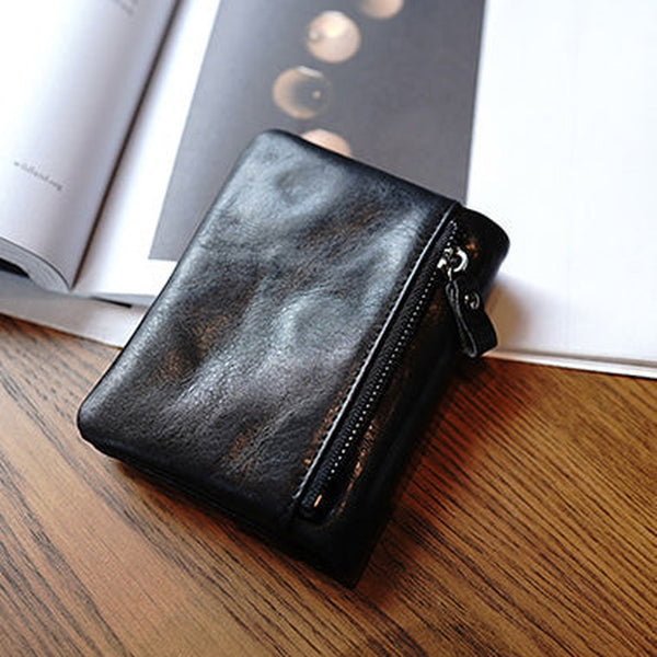 Cute Black Leather Womens Billfold Wallet Classic Vertical Small Wallet For Women