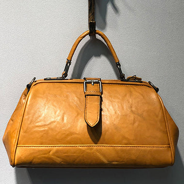 Vintage Womens Tan Leather Doctor Handbag Purse Handmade Doctor Shoulder Bag for Women
