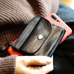 Cute Women Black Zip Leather Billfold Wallet Minimalist Zip Coin Wallet Change Wallet For Women