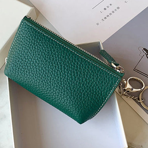 Cute Women Green Leather Small Change Wallet Keychain with Wallet Zipper Coin Wallet For Women