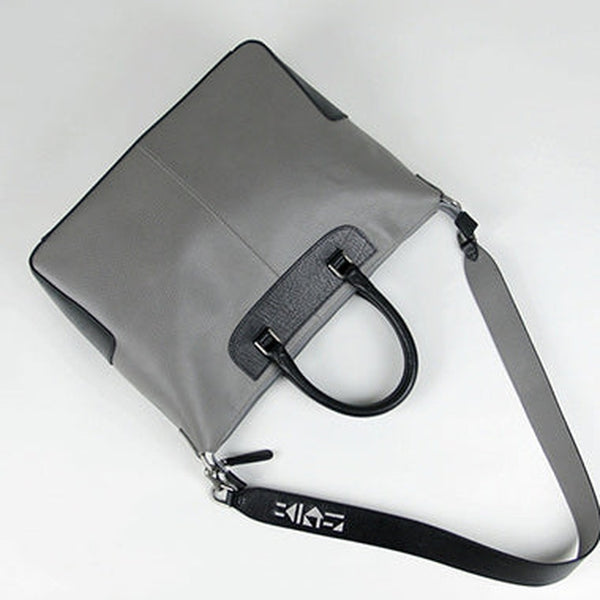 Classic Large Womens Gray Leather Work Handbag Purse Leather Shoulder Purse Bag for Ladies