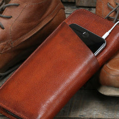 Cool leather mens long wallet vintage zipper long wallet clutch wallet for men
