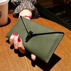 Cute Womens Green Leather Envelope Wallet Slim Clutch Purse Checkbook Long Wallet for Women
