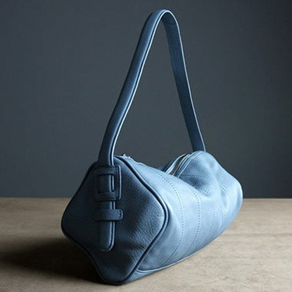 Blue Womens Leather Barrel Shoulder Handbag Womens Fashion Barrel Blue Handbag Purse Blue Handbag Shoulder Purse for Ladies