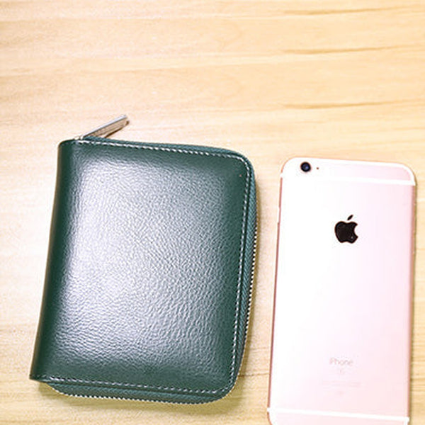 Minimalist Women Green Leather Card Holders Small Zip Card Wallet Card Holders Wallet For Women