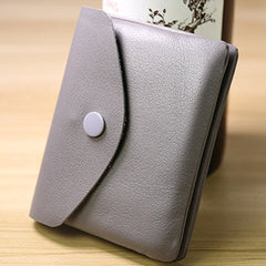 Cute Women Gray Leather Mini Billfold Wallet Handmade Coin Wallets Slim Change Wallets For Women