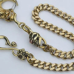 Badass Men's Gold Brass Skull Biker Wallet Chain Key Chain Pants Chain For Men