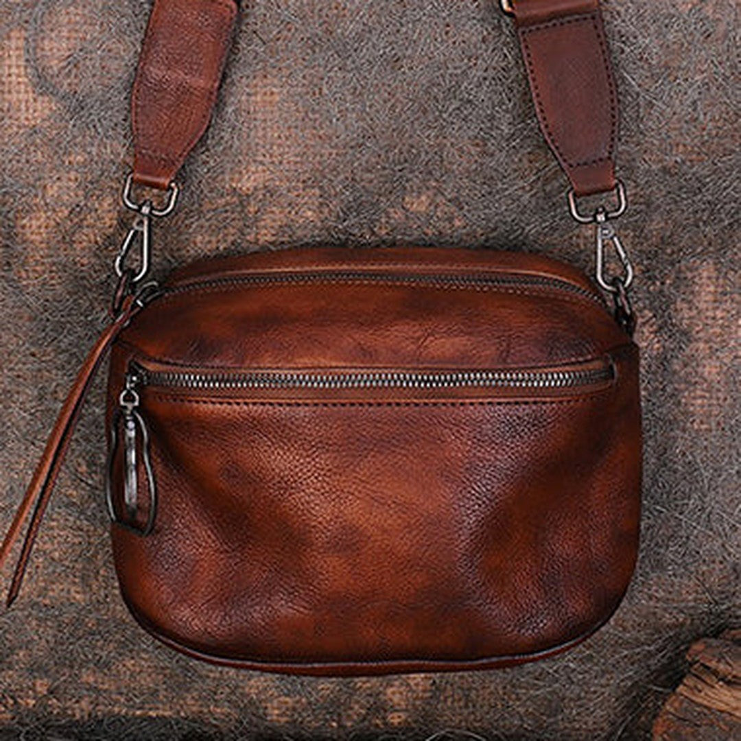 Vintage Brown Leather Womens Saddle Shoulder Bag Small Saddle Crossbody Purse for Ladies