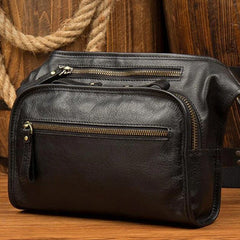Black Leather Fanny Pack Mens Waist Bag Hip Pack Belt Bag Bumbag for Men