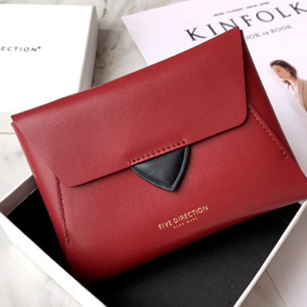 Women Red Leather Small Wallet Envelope Change Wallet Slim Coin Wallet For Women
