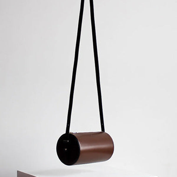 Cute Womens Coffee Leather Barrel Crossbody Purse Bucket Round Shoulder Bag for Women