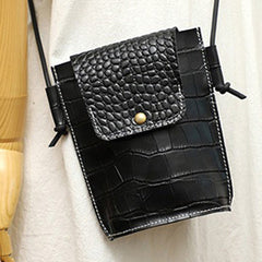 Cute LEATHER Small Side Bag Black Crocodile Pattern WOMEN Crossbody BAG Purse FOR WOMEN