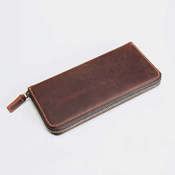 MENS Vintage Brown LEATHER ZIPPER LONG CLUTCH Personalized WALLETs ZIPPER VINTAGE LONG WALLET FOR MEN