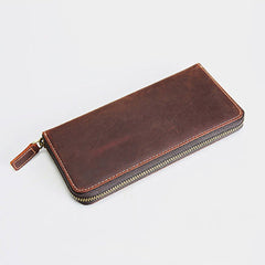 MENS Vintage Brown LEATHER ZIPPER LONG CLUTCH Personalized WALLETs ZIPPER VINTAGE LONG WALLET FOR MEN
