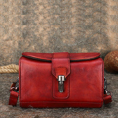 Vintage Red Leather Womens Box Shoulder Bag School Crossbody Purse for Women