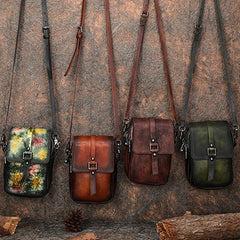 Small Leather Womens VIntage Phone Shoulder Bag Small Side Bag Handmade Crossbody Purse for Ladies