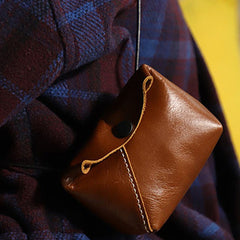Cute LEATHER Mini Side Bag Brown Handmade WOMEN Crossbody BAG Phone Purse FOR WOMEN