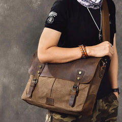 Canvas Leather Mens Womens Green Briefcase Side Bag Brown Messenger Bag Shoulder Bag For Men