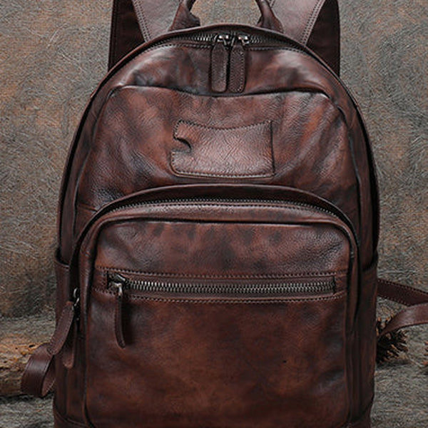 Best Coffee Leather Rucksack Womens Vintage 16 inches Laptop Backpack Leather School Backpack Purse
