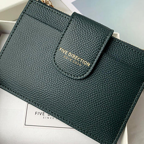 Cute Women Dark Green Vegan Leather Slim Card Wallet Card Holder Wallet Change Wallet For Women