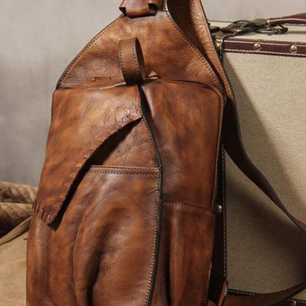 Brown Vintage Leather Mens Cool Sling Bag Chest Bag Sling Shoulder Bag for men