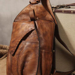 Brown Vintage Leather Mens Cool Sling Bag Chest Bag Sling Shoulder Bag for men