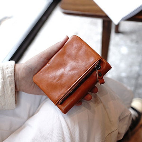 Cute Brown Leather Womens Billfold Wallet Classic Vertical Small Wallet For Women