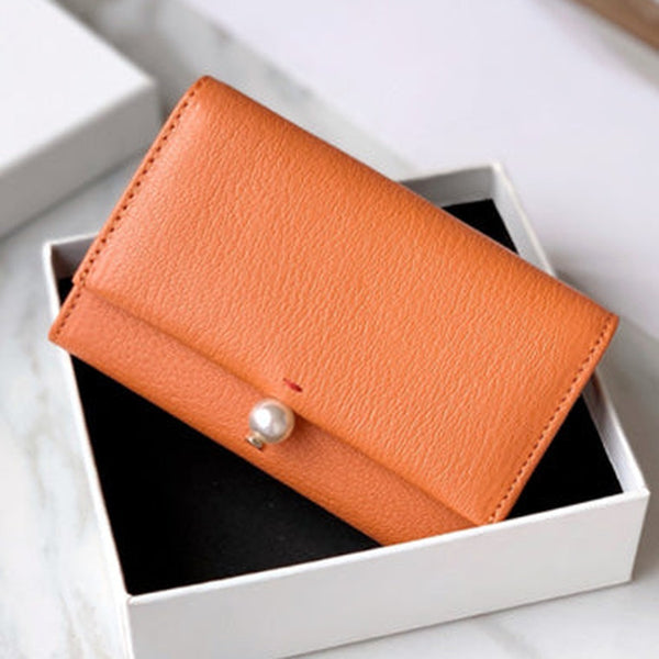 Cute Women Orange Sheepskin Small Wallet Card Wallet Coin Change Wallet For Women