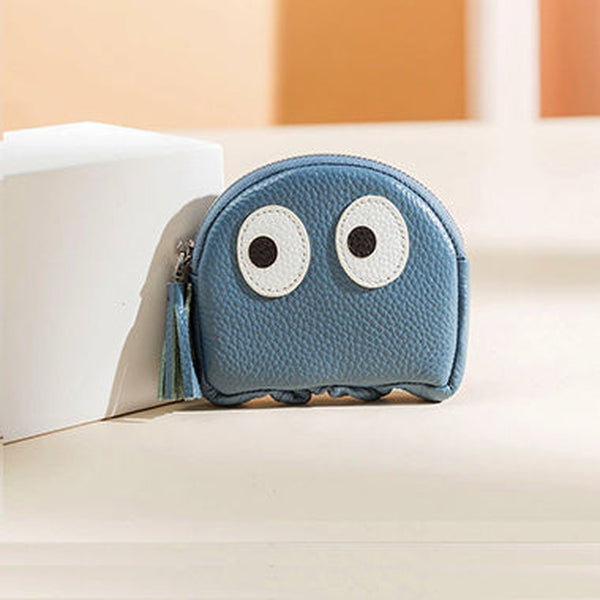 Cutest Women Blue Leather Pac-Man Coin Wallet Small Keychain with Wallet Change Wallet For Women