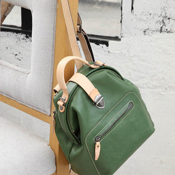 Fashion Handmade Womens Green Leather Backpack Satchel Bag Green School Backpack for Women