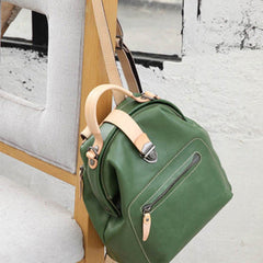 Fashion Handmade Womens Green Leather Backpack Satchel Bag Green School Backpack for Women