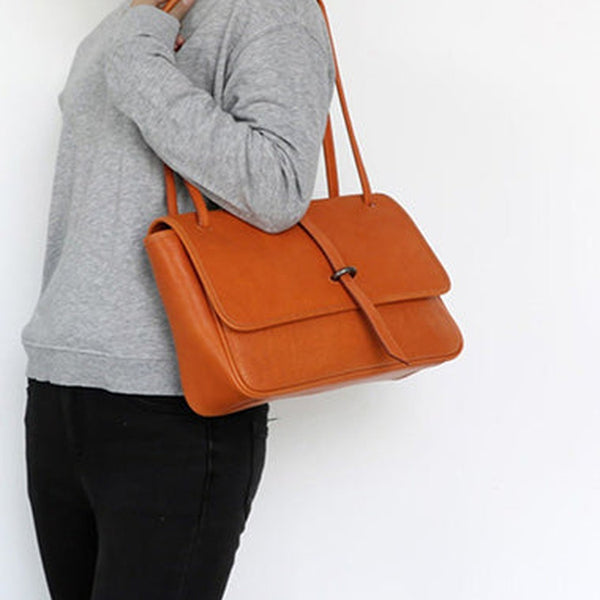Womens Brown Leather Shoulder Purse Vintage Flip Commuting Bag for Ladies