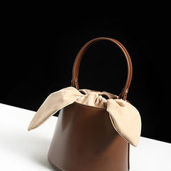 Cute Womens Coffee Round Leather Handbag Barrel Crossbody Purse Bucket Shoulder Bag for Women