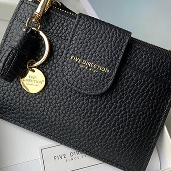 Cute Women Black Leather Slim Keychain with Card Wallet Card Holder Wallet Change Wallet For Women