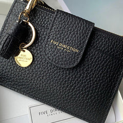 Cute Women Black Leather Slim Keychain with Card Wallet Card Holder Wallet Change Wallet For Women