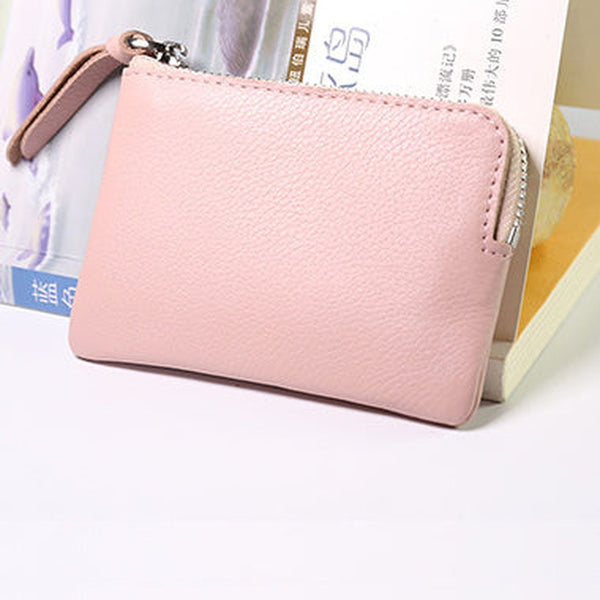Cute Women Leather Mini Zip Coin Wallet Pink Coin Wallets Small Slim Zip Change Wallet For Women