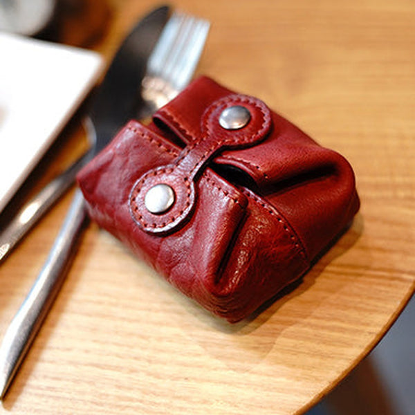 Vintage Women Red Leather Coin Pouch Catch All Tray Coin Wallet Change Wallet For Women