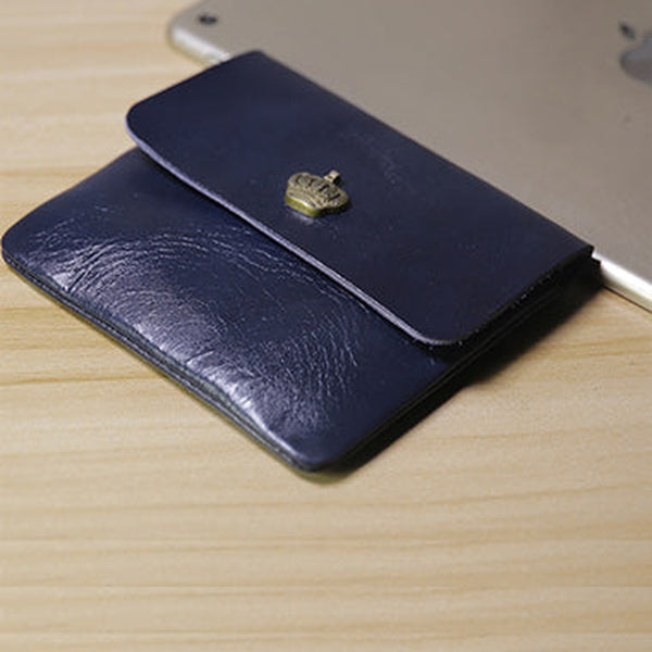 Cute Women Blue Navy Leather Mini Coin Wallet Small Crown Change Wallet For Women