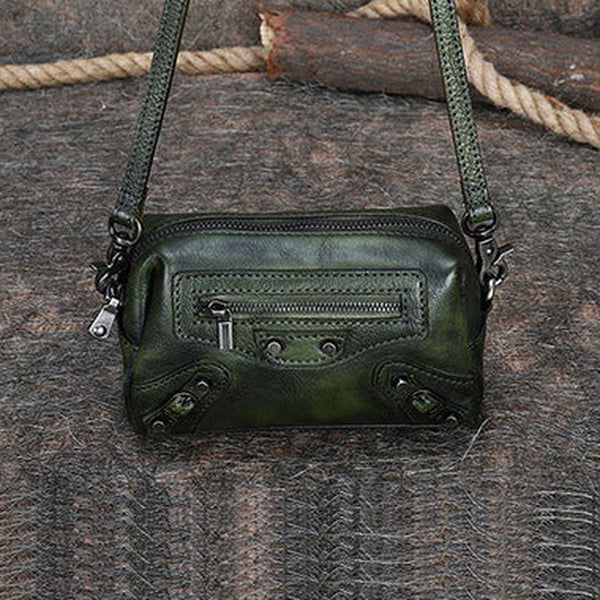 Vintage Womens Green Leather Wristlet Wallets Mini Shoulder Bag Small Crossbody Bag for Women