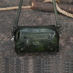 Vintage Womens Green Leather Wristlet Wallets Mini Shoulder Bag Small Crossbody Bag for Women