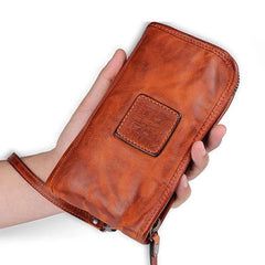 Cool Leather Mens Brown Long Chain Wallet Black Wristlet Wallet Black Clutch Wallet for Men