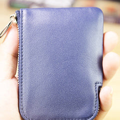 Women Leather Mini Zip Wallet Navy Billfold Slim Coin Wallets Small Zip Change Wallet For Women