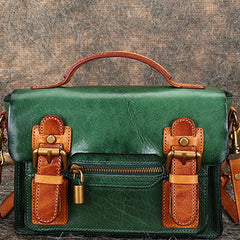 Handmade Small Leather Womens Satchel Shoulder Bags Green Handbag Crossbody Purse for Ladies