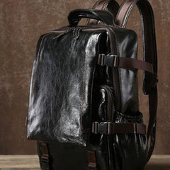 Genuine Leather Mens Cool Black Backpack Laptop Bag Large Travel Bag Hiking Bag for Men