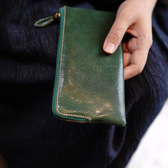 Cute Women Green Zip Leather Wallet Zip Clutch Wallet Slim Zip Wallet For Women