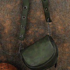 Vintage Green Leather Womens Saddle Shoulder Bag Saddle Crossbody Purse for Women