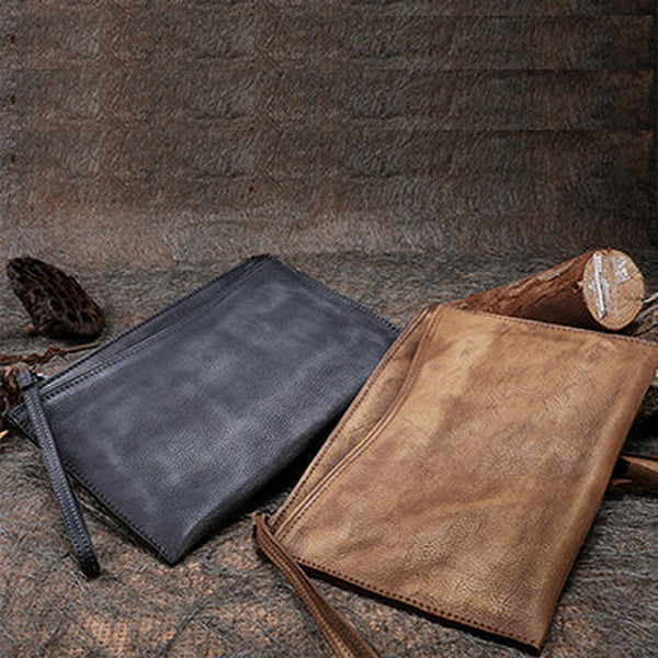 Handmade Womens Leather Large Wristlet Wallet Slim Zip Clutch Purse Ladies Zipper Clutch Wallets for Women